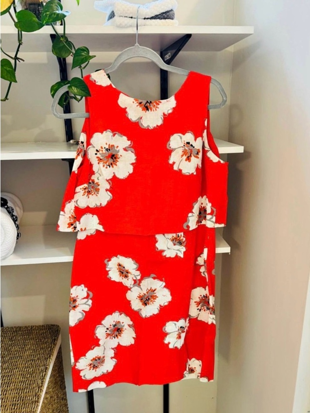 LOFT Red Floral Sleeveless Midi Dress